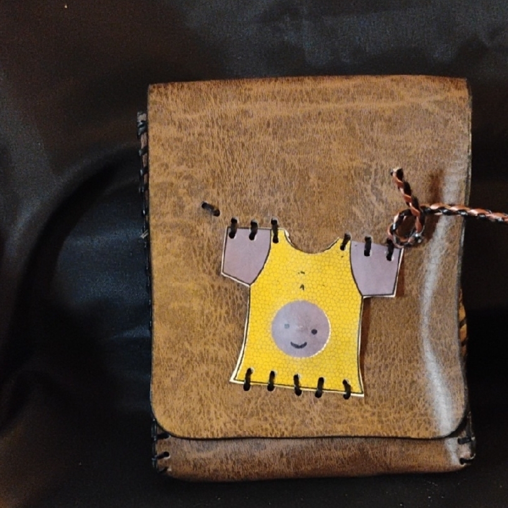 Vintage Brown and Yellow Satchel with Whimsical Design